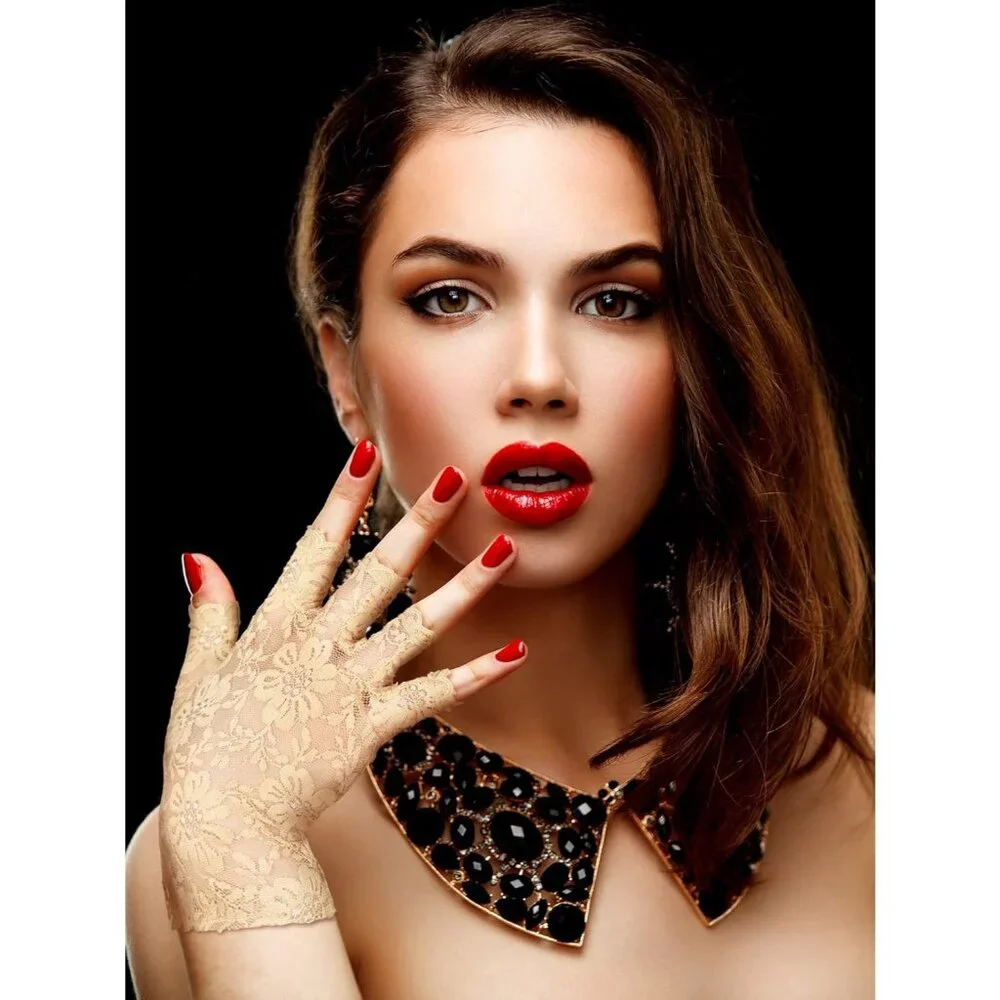 Women's Nude Floral Short Lace Gloves Sunblock Fingerless Bridal Opera Party
